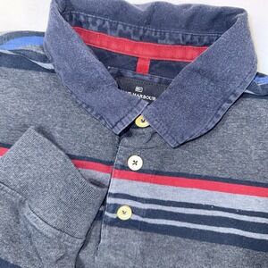 Blue Harbour MARKS & SPENCER Mens XL Long Sleeve Rugby Polo Shirt Striped Casual